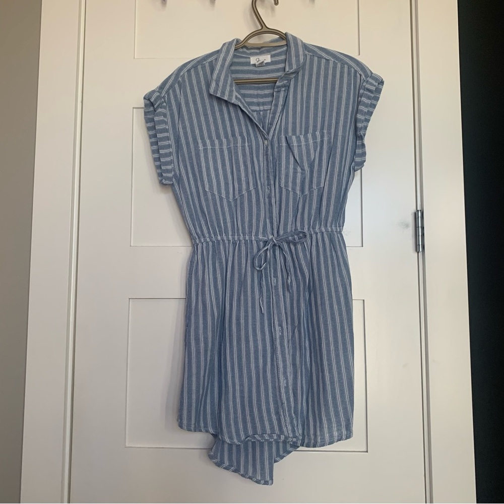 blue striped button down dress